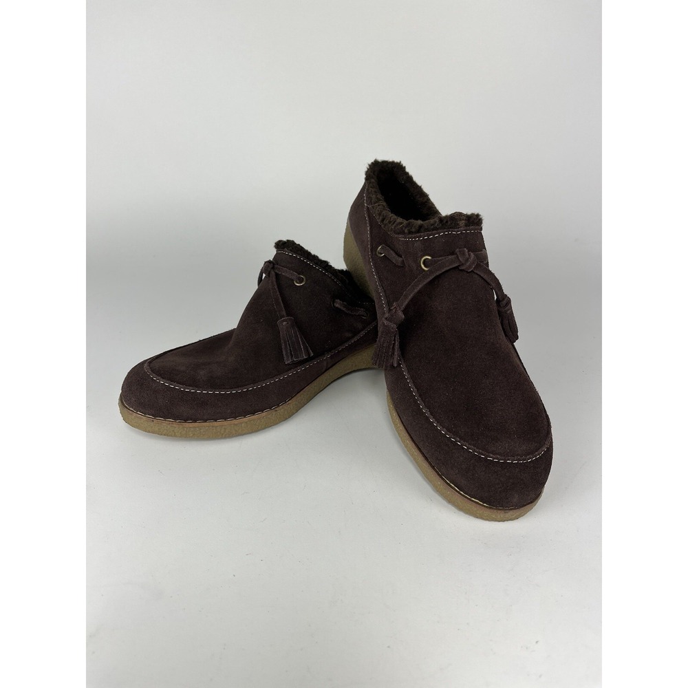 Lands End Suede Wallaby‎ Shoes Womens 8 Clog Brown Wedge Mule Chalet READ
